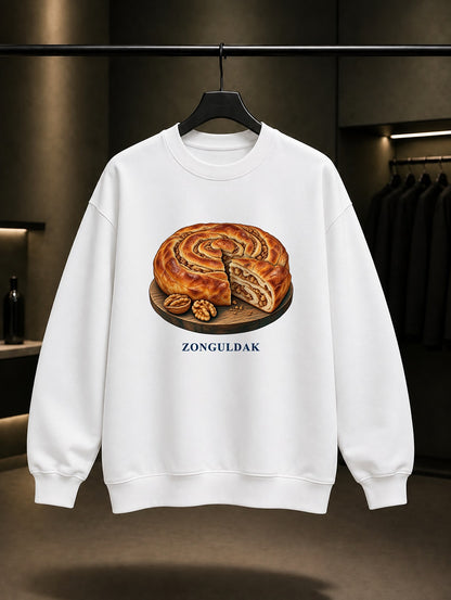 Zonguldak Cevizli Kömeç baskılı beyaz sweatshirt