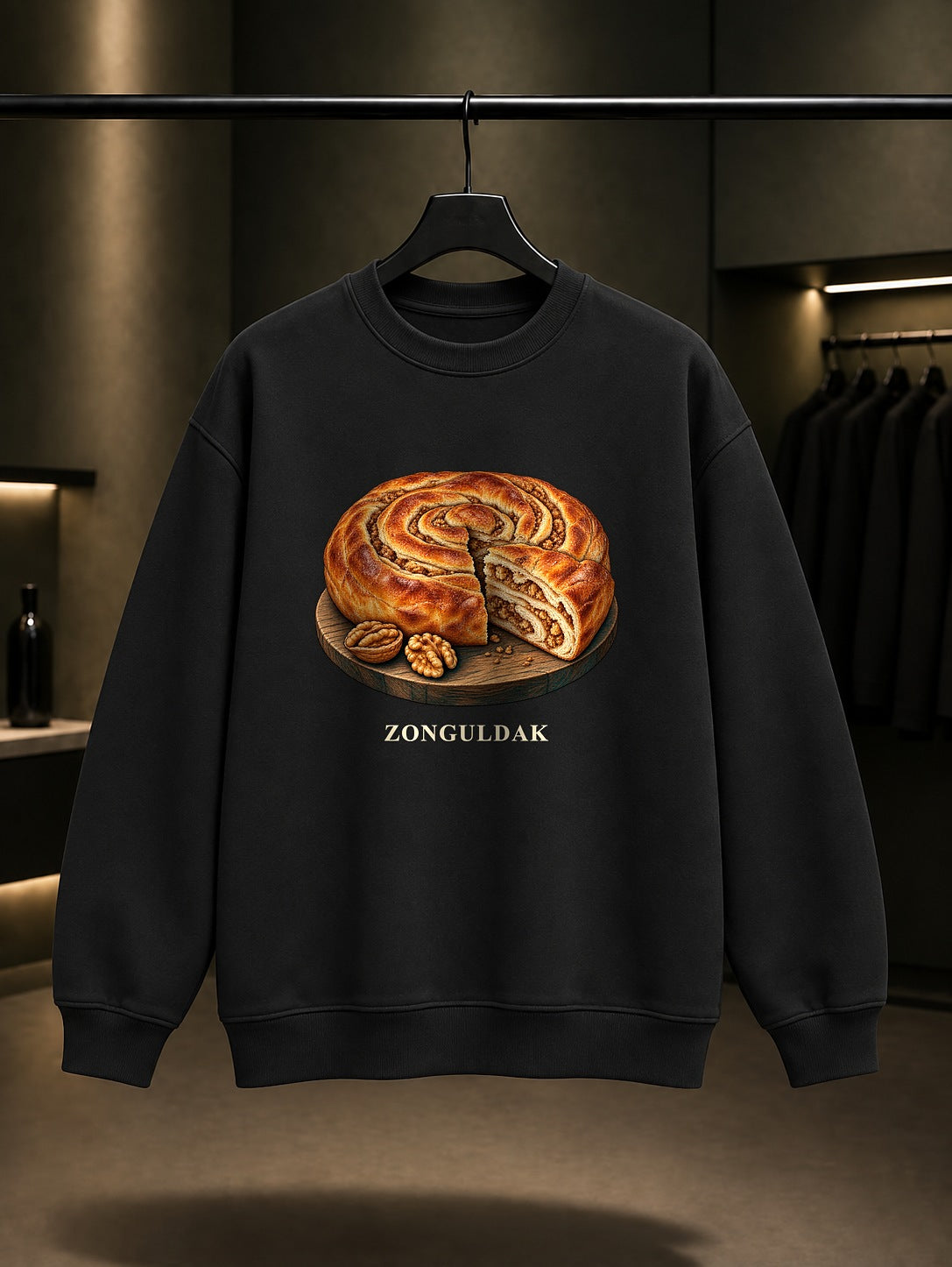 Zonguldak Cevizli Kömeç baskılı siyah sweatshirt
