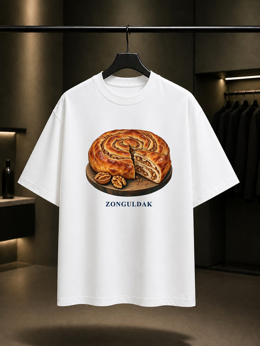 Zonguldak Cevizli Kömeç baskılı beyaz t-shirt