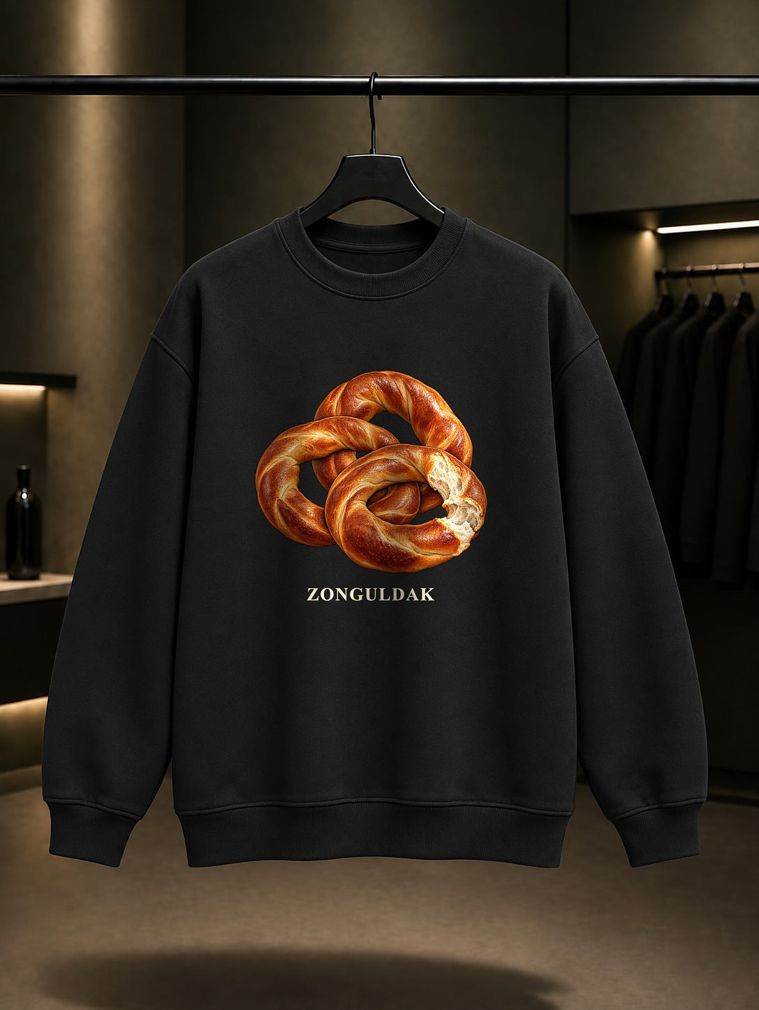 Zonguldak Devrek Simidi baskılı siyah sweatshirt