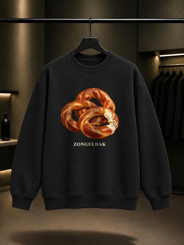 Zonguldak Devrek Simidi baskılı siyah sweatshirt