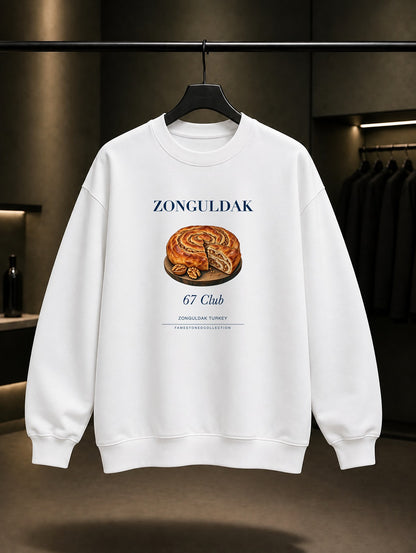 Zonguldak Cevizli Kömeç 67 Club baskılı beyaz sweatshirt